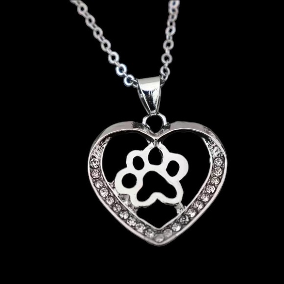 Jewelry - Diamond Heart Paw Print Silver Toned Necklace